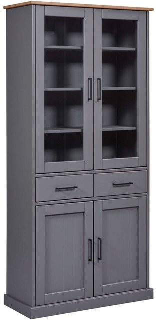 Vitrine Forenzo aus Massivholz in Grau lackiert im Landhausstil mit Türen und Schubladen, B/H/T: 38,4 x 190 x 90 cm - Bild 1