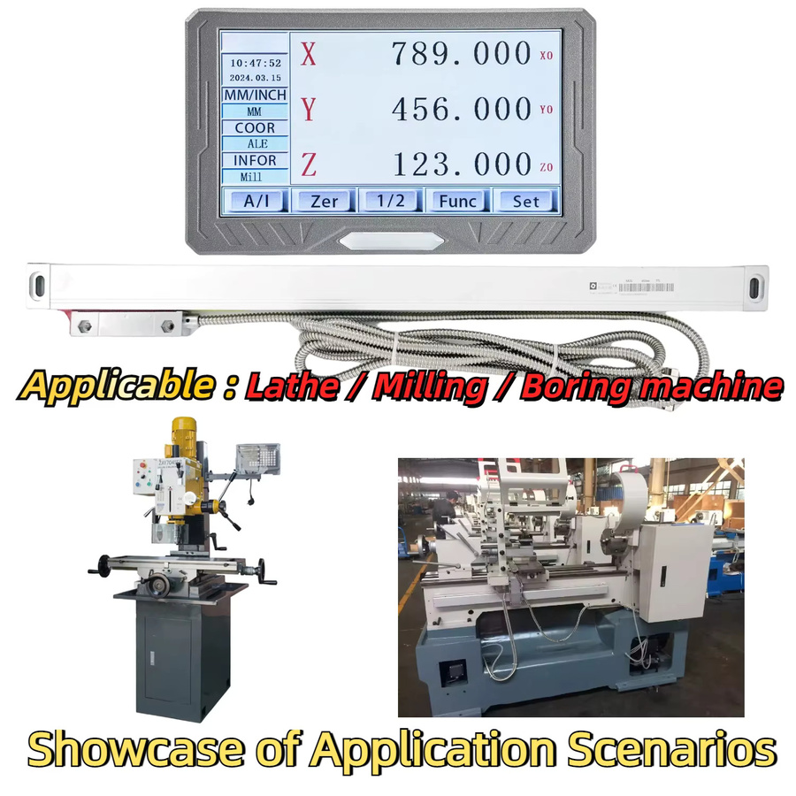 aoedro Digitales 3-Achsen-DRO-Kit mit SDS200S-Anzeige, mehrsprachiges LCD-Touchscreen-Lineal und 2 linearen 5-um-Linealen mit Glasskala in Silber - Bild 3