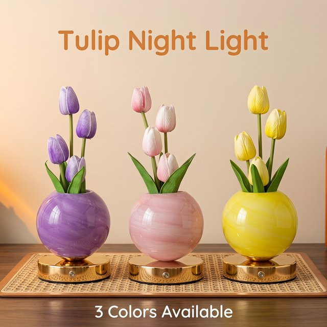 SerRickDon Tulpe LED Nachtlicht USB aufladbare Schreibtisch Dekor Lampe, Simulation Bouquet Tischlampe für Schlafzimmer, B/T/H: 32,0 x 12,0 x 12,0 cm - Bild 1