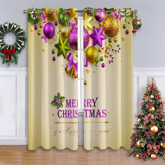 Goldene Weihnachtsvorhänge mit Mond und Sternen, 2 Paneele aus Polyester, Farbe: Gold, Breite: 50 cm, Höhe: 130 cm - Bild 1