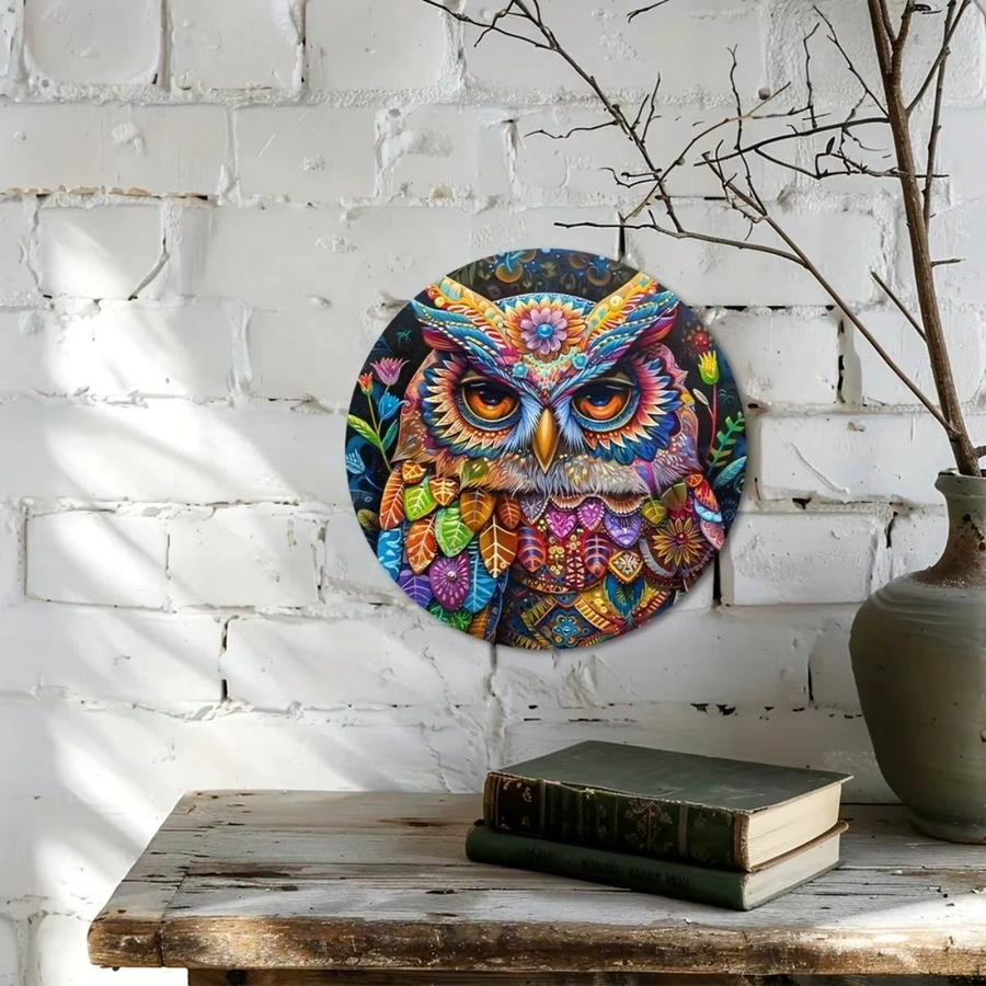 HELLOYOUNG Hippie-Eulen Metallschild in Bunt, Runde Art-Deco Wanddekoration aus Metall - Bild 3