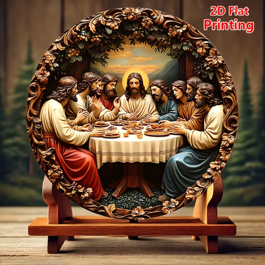 CIFBUY Vintage Last Supper Wandkunst aus Aluminium, rundes religiöses Metallblech-Dekor, Durchmesser: 20 cm - Bild 3