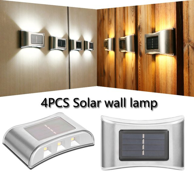 DOUWENXI Solar Wandleuchte aus Edelstahl in Silber mit Up/Down LED Beleuchtung, wasserdichte Außenwandleuchte für Garten und Zaun, Warmweiß - Bild 1