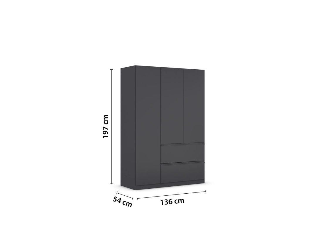 RAUCH BLUE Costa Drehtürenschrank ohne Spiegel in Grau Metallic, B: 136 cm, H: 197 cm - Bild 3