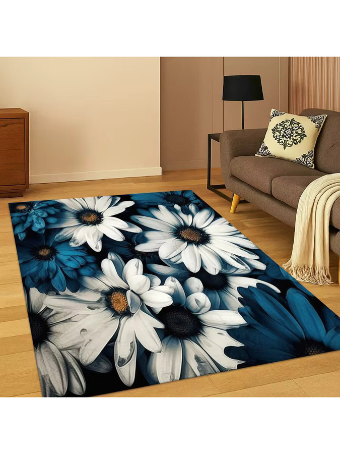 Faviora Rutschfester Teppich mit floralem Gänseblümchen- und Sonnenblumenmuster in Mehrfarbig, Rechteckig, Modern - Bild 2