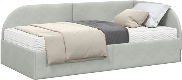 vidaXL Eckbettgestell mit 2 Matratzen und Kopfteil in Hellgrau Samt, B/T: 100 x 200 cm - Bild 1