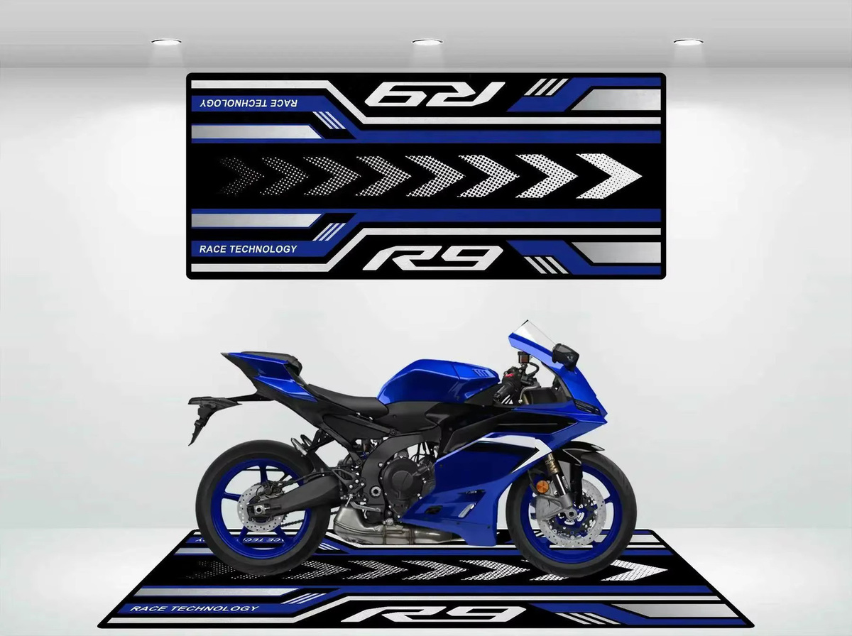 VIKAMA Kristallvelours Motorradmatte für Yamaha R9 R6 MT-01 MT-03, rutschfeste und ölabsorbierende Garagenbodenmatte in Blau - Bild 2