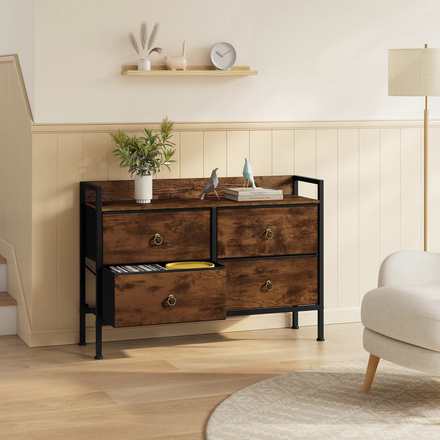 WOLTU Kommode in Vintage-Braun mit 4 Stoffschubladen für Schlafzimmer und Wohnzimmer - Bild 5