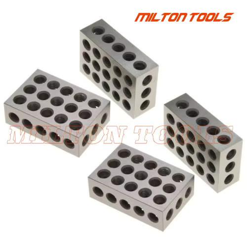 ETOPOO 2er-Set Präzisions-1-2-3-Zoll-Blöcke aus gehärtetem Stahl in Silber, 23 Löcher für Fräswerkzeuge und Maschinisten, 25 mm, 50 mm und 75 mm - Bild 3