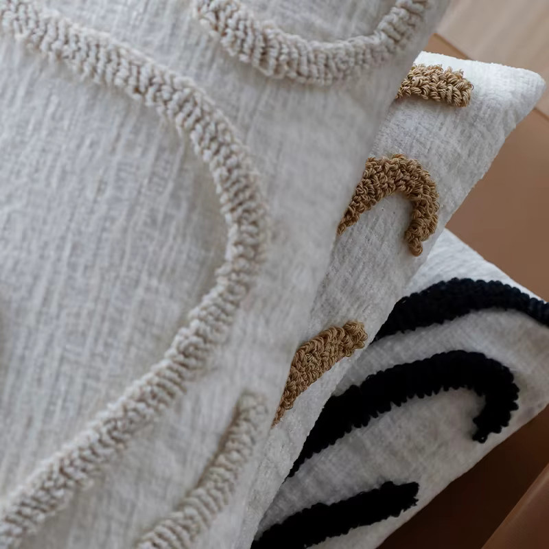 CANIRICA Kissenbezug im Boho-Stil aus Chenille, geometrisches Design, mehrfarbig Beige, B/T/H: 45 x 45 x 45 cm - Bild 4
