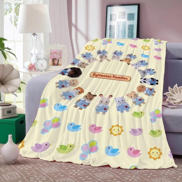 DHCBD HOME Sylvanian Decke mit niedlichem Cartoon-Tierdesign, beige, B/H: 76,2 x 101,6 cm - Bild 1