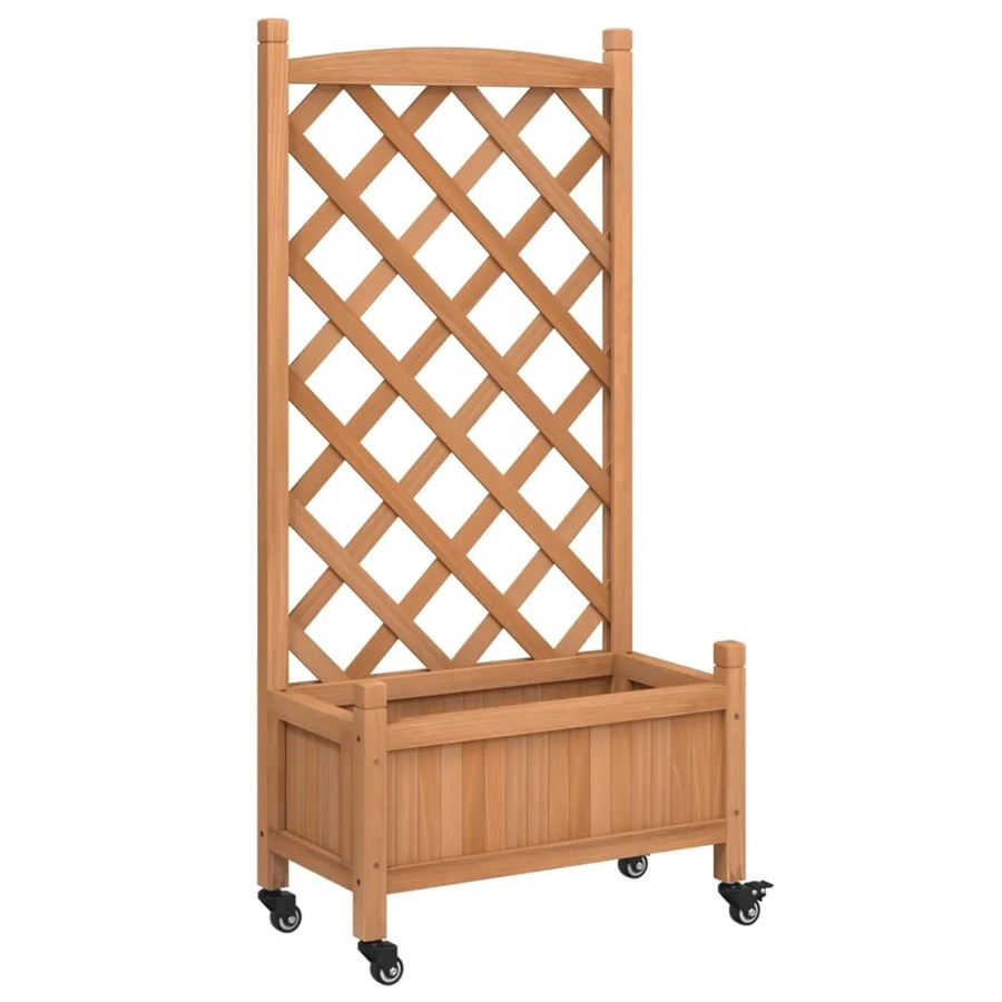 vidaXL Pflanzkübel mit Rankgitter und Rollen aus massivem Tannenholz und Eisen in Braun, B/T/H: 55,0 x 29,5 x 117,5 cm - Bild 2