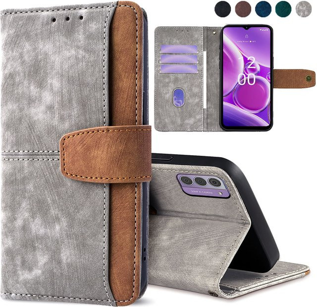 Kontrastfarbene Leder-Brieftasche Handyhülle für Nokia G42 G22 G21 G11 G310 C32 C22 in Grün mit Kartenfächern und Holster - Bild 1