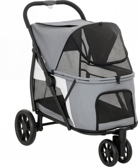 PawHut Hundewagen und Katzenbuggy faltbar in Grau bis 20 kg mit waschbarem Kissen und Netzfenstern - Bild 1