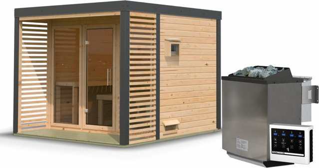 Saunahaus ARES 3 in Anthrazit mit 9.0 kW BioKombiofen und Steuergerät, B/T/H: 277 x 276 cm, Wandstärke 38 mm, naturbelassen - Bild 1