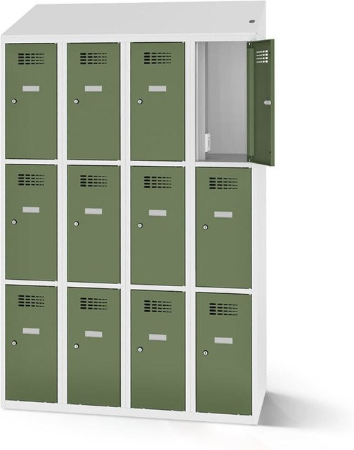 rotstahl Fächerschrank mit Ladefunktion in Hellgrün und lichtgrauem Korpus, 12 Fächer (4x3), B: 120 cm, H: 200 cm - Bild 1
