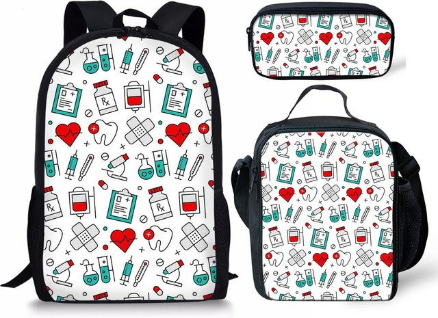 3er-Set Schultaschen und Zubehör von Fancy Style Studio mit Krankenschwester-Motiv in Mehrfarbig - Bild 1