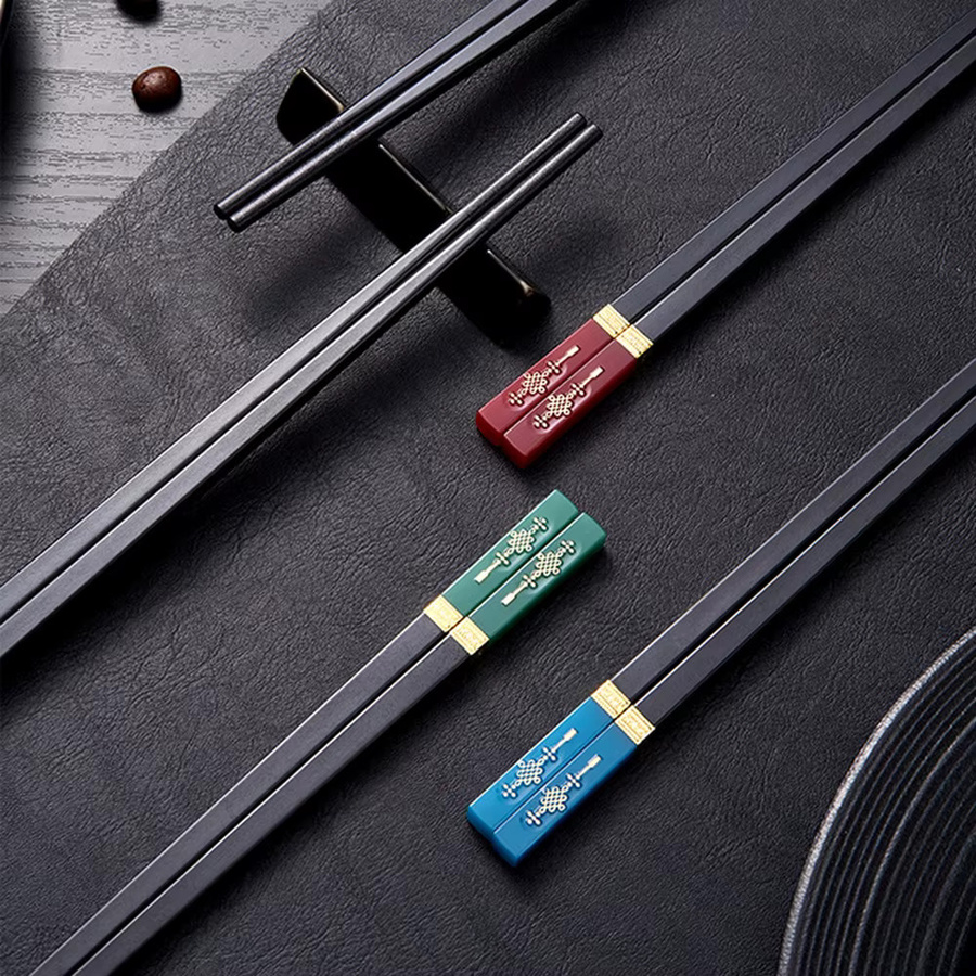5 Paar rutschfeste Essstäbchen mit chinesischem Knoten Design in Multicolour, 24,3 cm - Bild 5