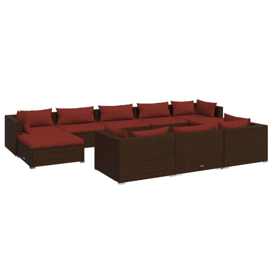 vidaXL 10-tlg Garten-Lounge-Set in Braun mit Kissen aus Poly Rattan und Metallrahmen - Bild 2