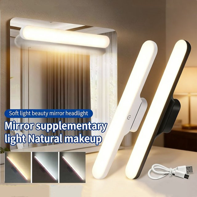 GGBEE LED Schminkspiegelleuchte, weiß, wiederaufladbar, stufenlos dimmbar, magnetische Touch-Wandleuchte, Breite: 30 cm - Bild 1