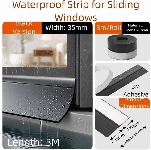 Ainproof Wasser-Rückfluss-Fensterdichtung aus EPDM-Gummi in Schwarz zur wasserdichten Abdichtung und Schallminderung - Bild 1
