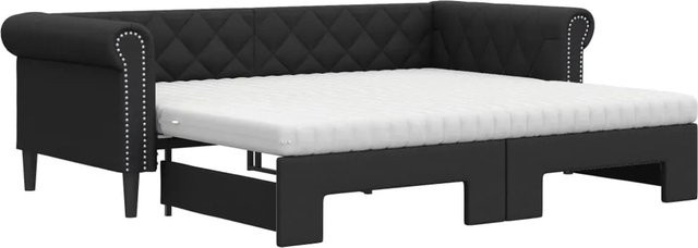 vidaXL Tagesbett ausziehbar mit Matratze in Schwarz aus Kunstleder und verschiedenen Materialien, B/T/H: 80–90 x 190/200 cm - Bild 1