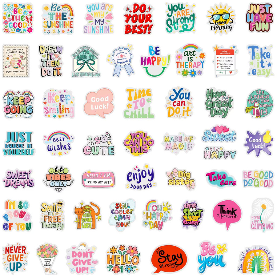 50 Stück bunte englische Aufkleber von RecordingYourLife Store, wasserfeste PET-Graffiti-Sticker für Planer und Gepäck, Mehrfarbig - Bild 2