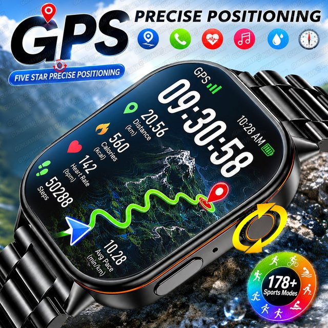 KAVSUMI Smartwatch, GPS, Schwarz, Edelstahl, Unisex - Bild 1