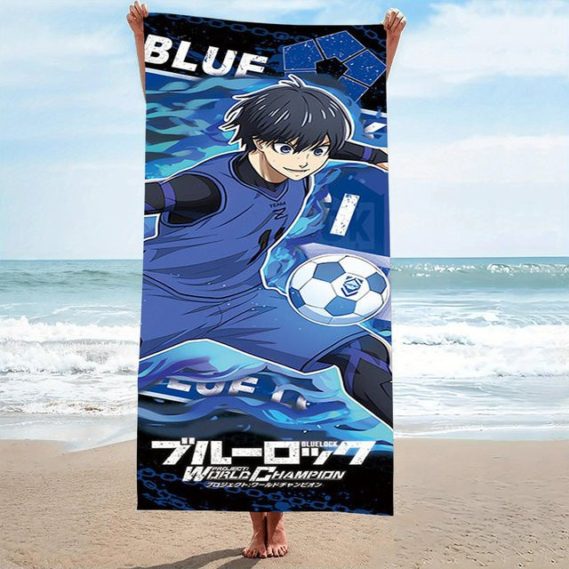 JINGYUE Pet Anime Blue Lock Mikrofaser Strandtuch, schnelltrocknend und sandfrei, Farbe: Blau, B/H: 70 x 140 cm - Bild 1