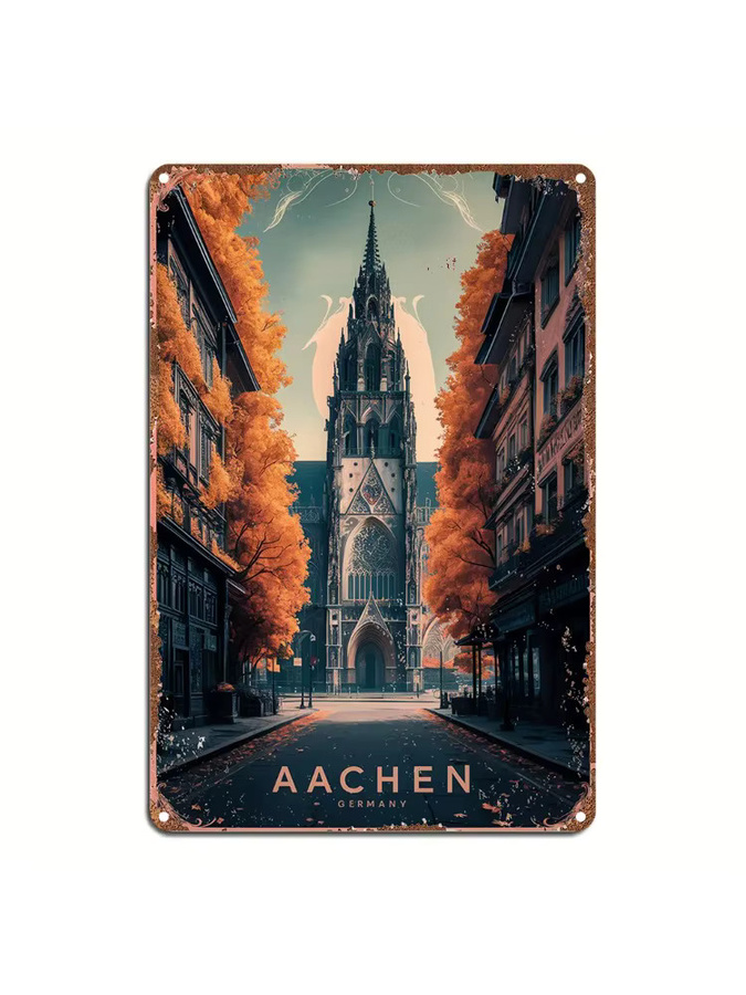 Vintage Metallblechschild Aachen Deutschland Retro Wandkunst aus Aluminium, mehrfarbig - Bild 2