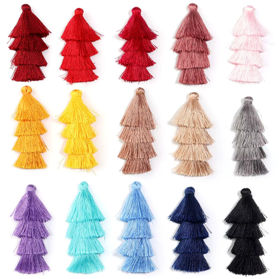 4 Stück bunte Polyester-Seidenquasten-Anhänger in Mehrfarbig und Braun, vierlagige Fransen-Anhänger für DIY-Bastelarbeiten und Weihnachtsdekoration, Durchmesser: 8 cm - Bild 3