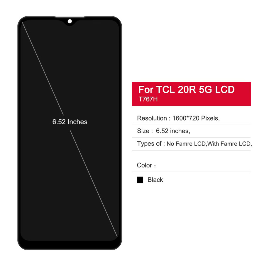 TCL 20R 5G T767H LCD Display mit Touchscreen Digitizer Montage in Schwarz - Bild 2