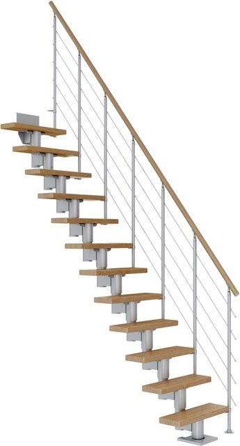 Dolle Mittelholmtreppe Dublin Gerade aus Eichenholz in Eiche Perlgrau mit 12 Stufen für eine Raumhöhe bis 292 cm, Breite: 75 cm - Bild 1