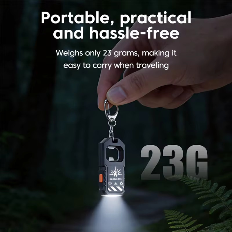 KDULIT Mini-Schlüsselanhänger-Taschenlampe in Schwarz mit USB-Ladefunktion, leistungsstarkem LED-Arbeitslicht und integriertem Flaschenöffner aus Metall und Kunststoff - Bild 3
