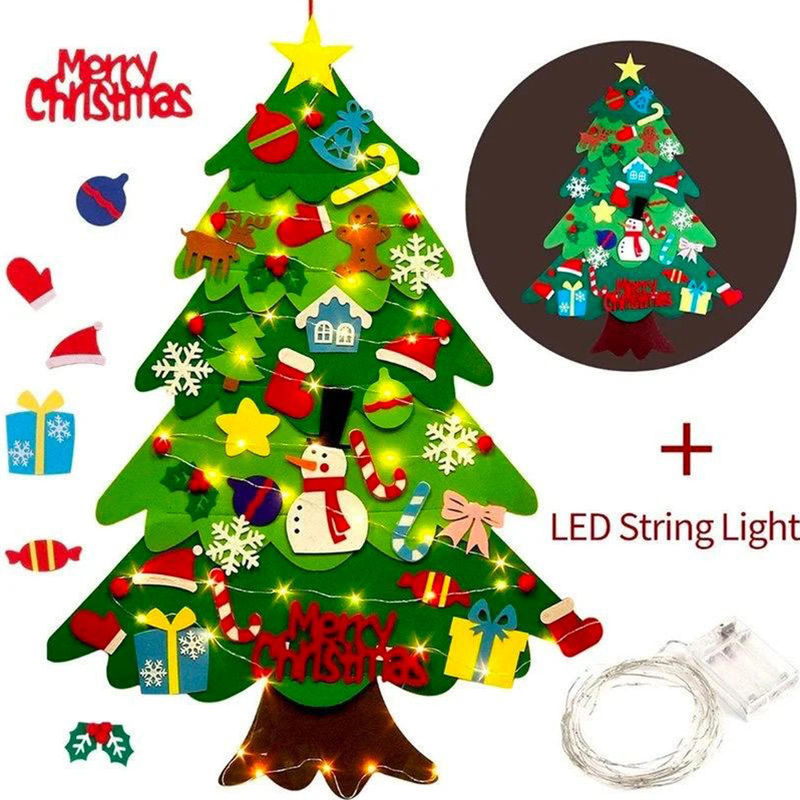 GoolRC Weihnachtsbaum aus Filz mit LED-Lichterkette und 33 hängenden Ornamenten in Grün und Mehrfarbig für Kinder und Dekoration - Bild 5