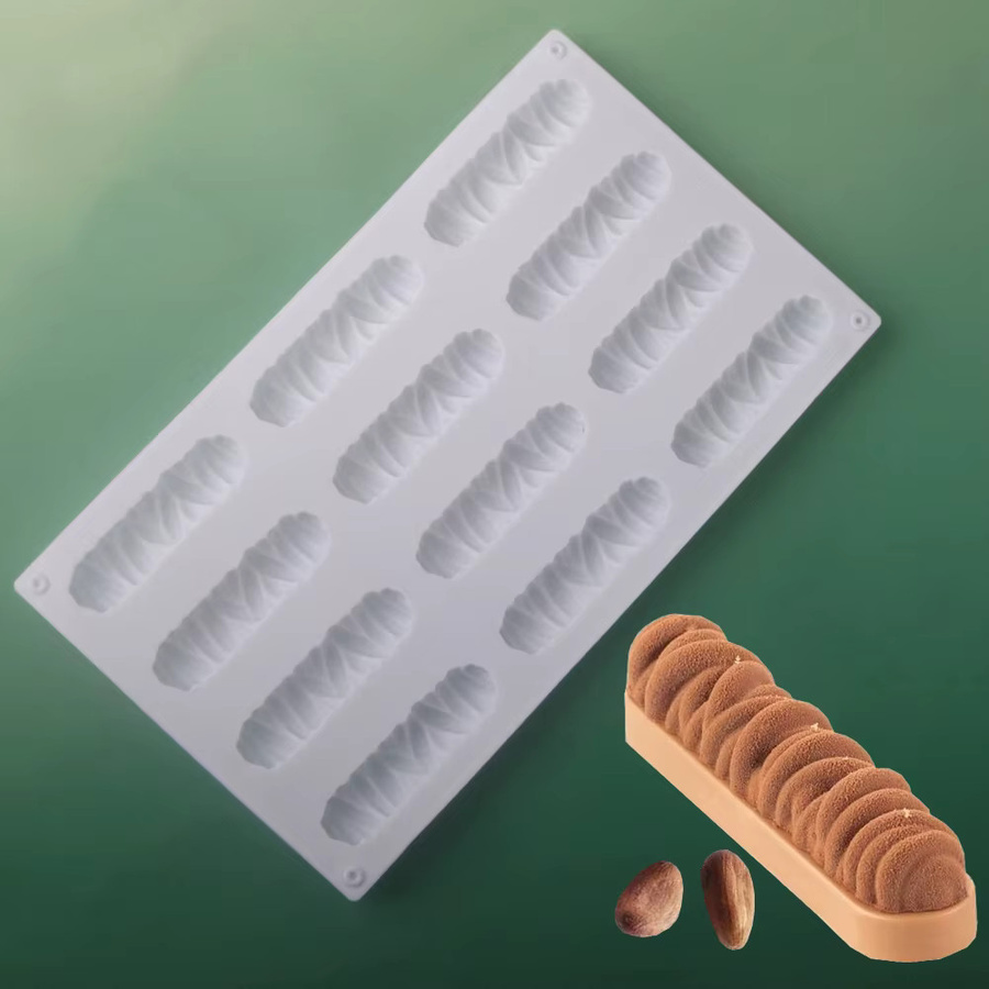 SHENHONG Silikon Mousseform mit Streifenlinien Design für Dessert und Schokolade, rechteckig, 12 Zellen - Bild 2
