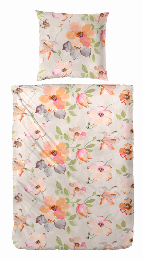 Westminster Mako-Satin Bettwäsche mit Blumenmuster in Orange und Beige, Bettbezug 135 x 200 cm und Kissenbezug 80 x 80 cm - Bild 1