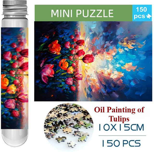 MaxRenard Mini-Reagenzglas-Ölgemälde von Tulpen, Puzzle, 150 Teile - Bild 1