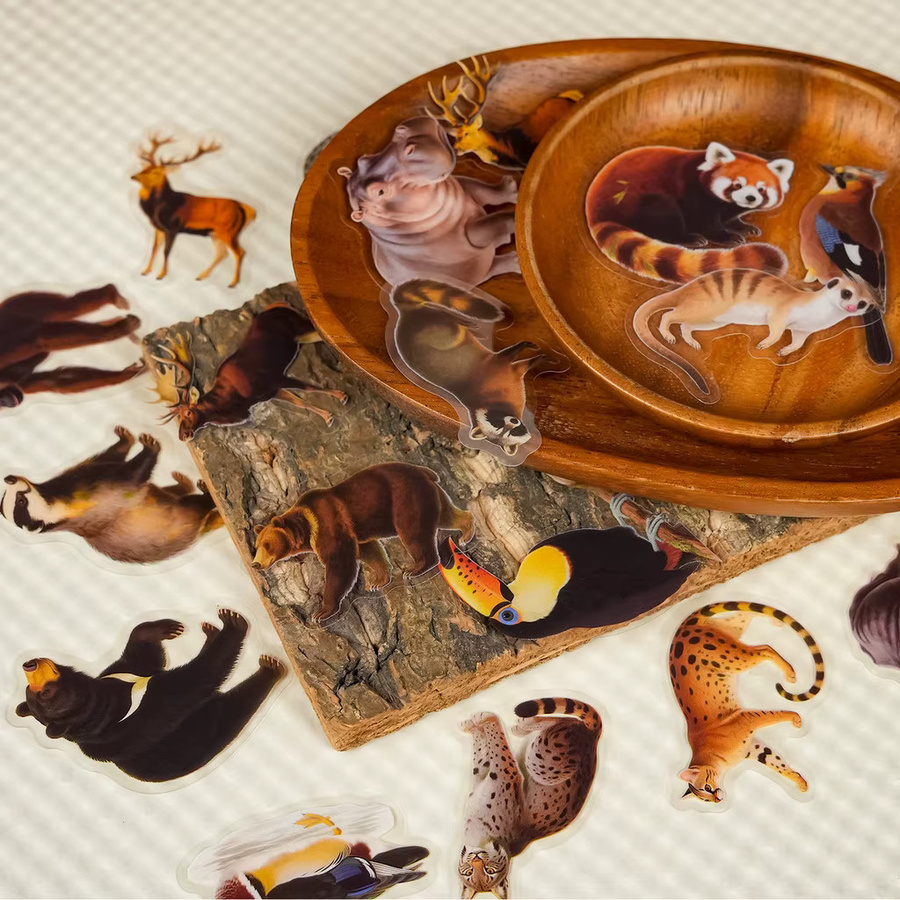 56 Stück realistische Waldtier Aufkleber aus transparentem PET mit HD-Muster von LanLanStickersWorld Store für Kinderhandwerk, Mehrfarbig - Bild 3