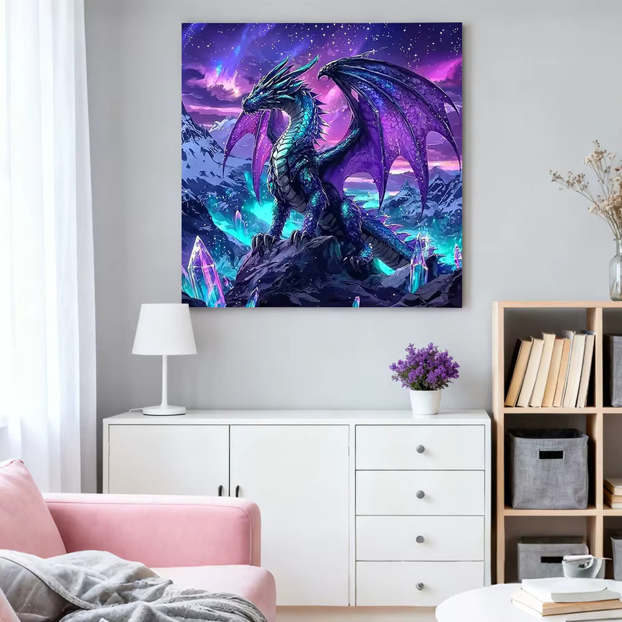 HUACAN 5D-Diamant-Kunstgemälde Drache als rundes Diamant-Mosaik in Multicolour zur Heimdekoration - Bild 3