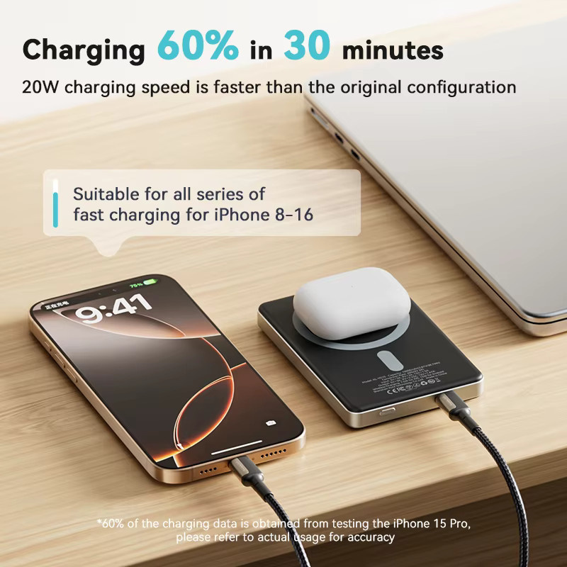 KUULAA Magnetische Powerbank 10000mAh mit 20W Schnellladung und kabellosem Laden für MagSafe, Schwarz - Bild 2