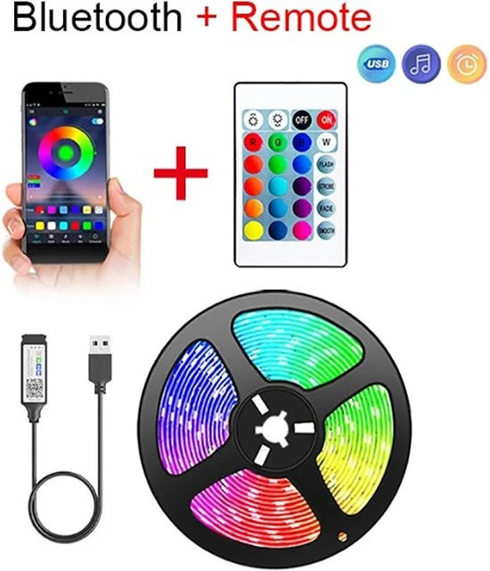 Szaoju RGB 5050 LED Lichtstreifen mit USB-Anschluss und Infrarot-Fernbedienung für TV, Schlafzimmer und Party - Bild 1