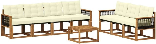 vidaXL Outdoor-Sofagarnitur aus Akazienholz mit 8 Kissen und Couchtisch in Natur und Beige - Bild 1