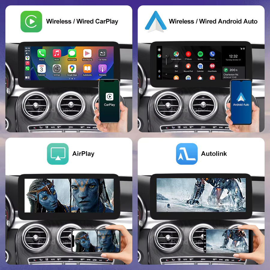 Road Top Linux Touchscreen Multimedia-System mit GPS und WLAN für Mercedes Benz W205 GLC C V Klasse W447 2015-2019 inklusive kabellosem Carplay und Android Auto, Schwarz, 10,25 Zoll - Bild 4