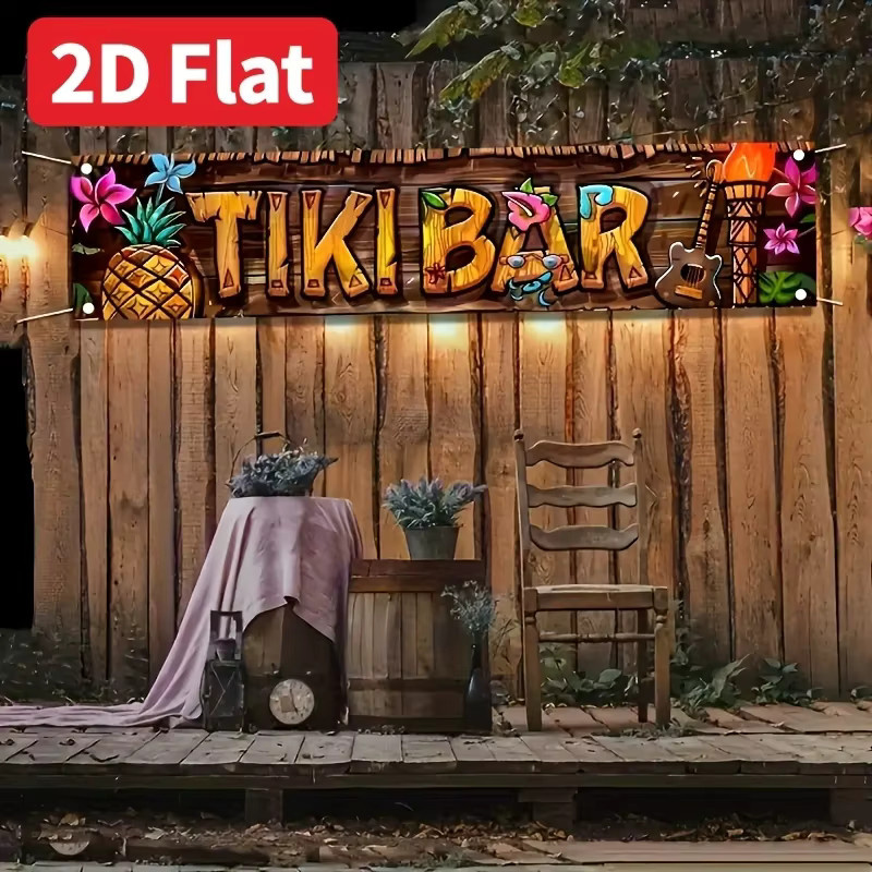 VIKAMA Vintage Tiki-Bar-Banner aus Holz in Multicolour, Hawaiianische Sommer-Strandparty-Dekoration für Garten und Terrasse, B/H: 180 x 35 cm - Bild 3