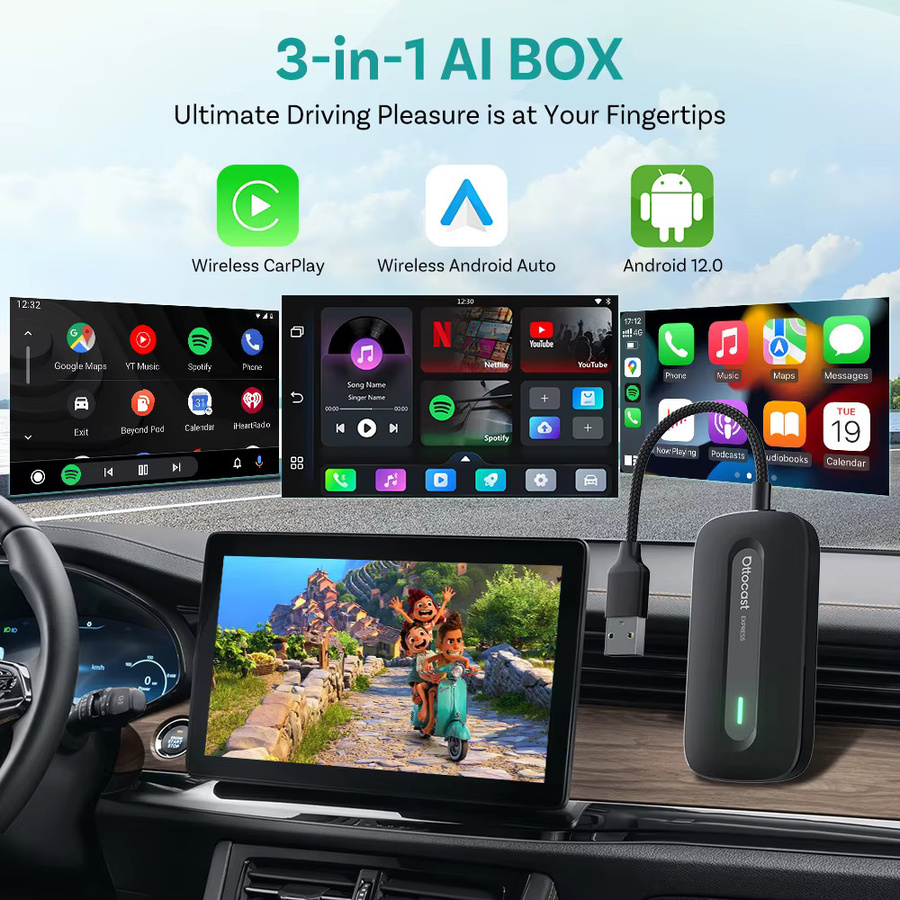 Ottocast Play 2 Video Express Android 12 AI Box Wireless CarPlay und Android Auto Adapter mit Netflix und YouTube Streaming in Schwarz - Bild 4
