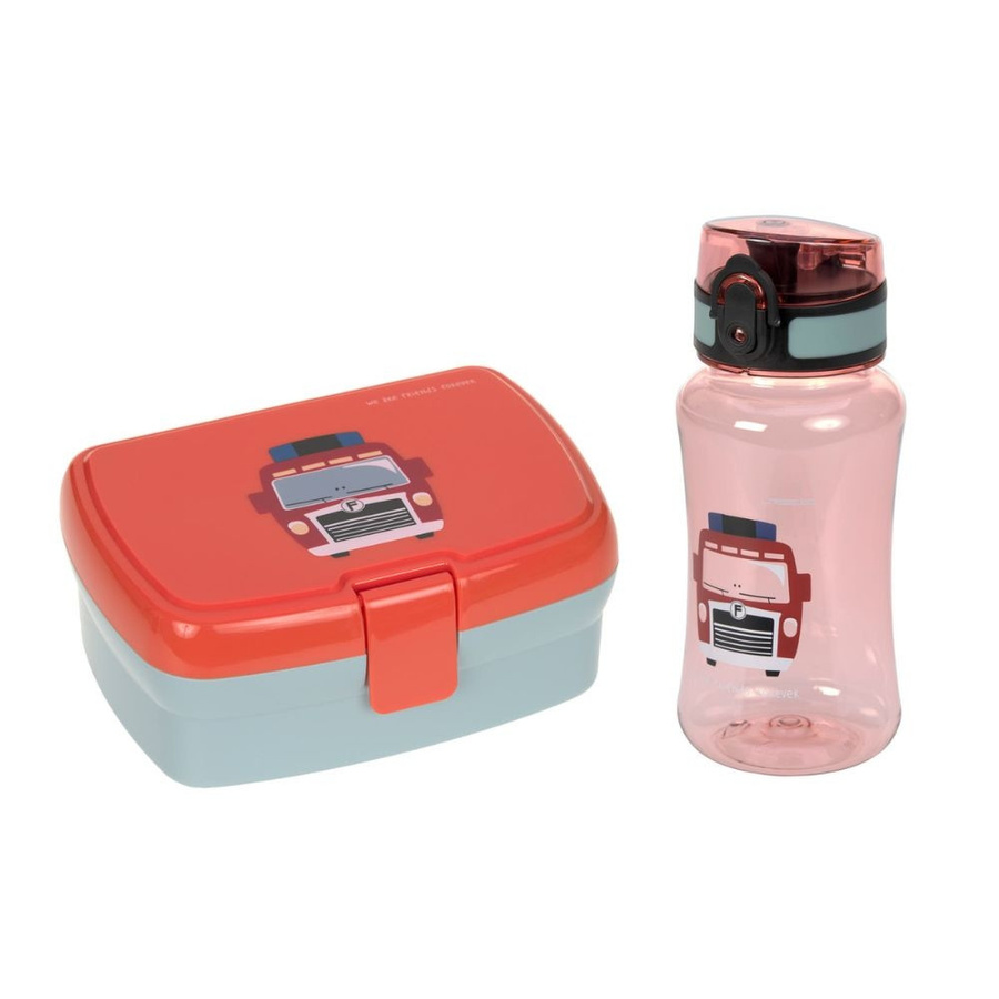 Lässig Lunch Set Tiny Drivers Feuerwehr aus Kunststoff mit Trennfächern und auslaufsicher und BPA-frei - Bild 1