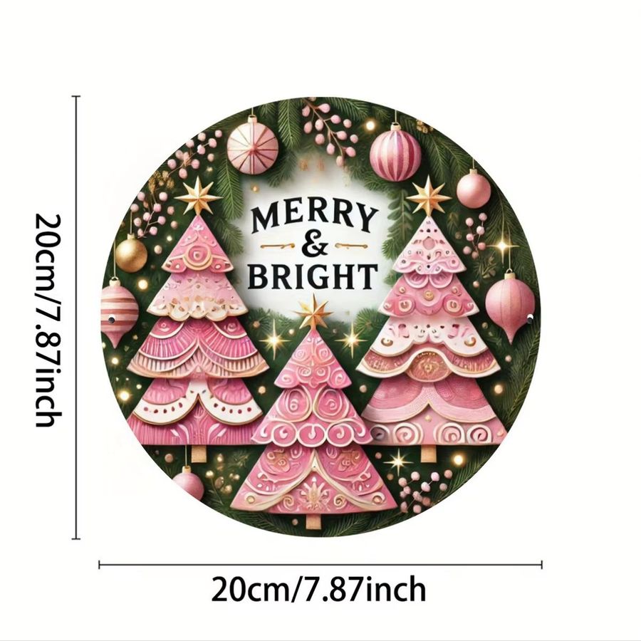 Potdemiel Metallschildkranz mit Weihnachtsmotiv in Rosa, runde Bauernhausdekoration - Bild 2