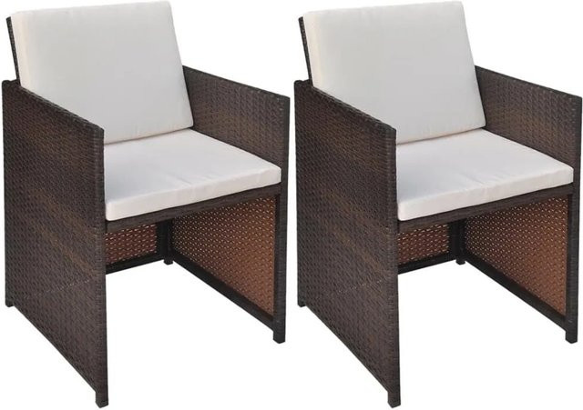 Furnicato Gartenstuhl Set aus 2 Stück in Braun mit Polstern und Kissen aus PE Rattan und Stahlrahmen - Bild 1