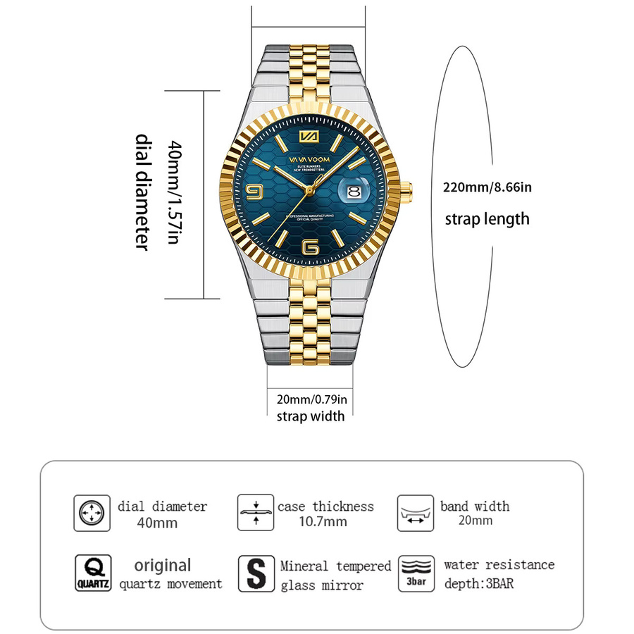 VA VA VOOM Armbanduhr, Quarz, Edelstahl, Bicolor, 40 mm, Herren - Bild 2